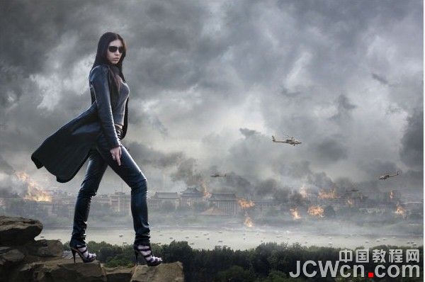 photoshop合成战火中超酷的女刀客效果