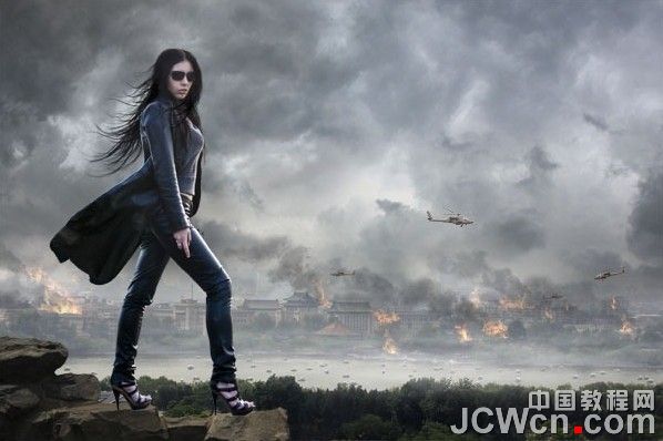 photoshop合成战火中超酷的女刀客效果