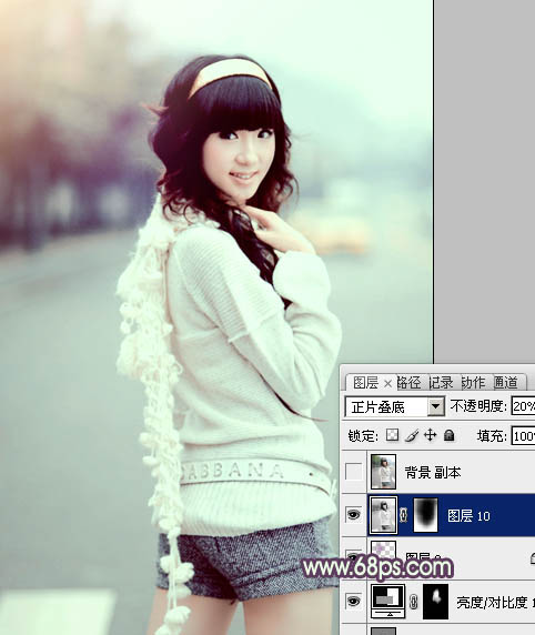 Photoshop为街道女生图片加上淡绿韩系色