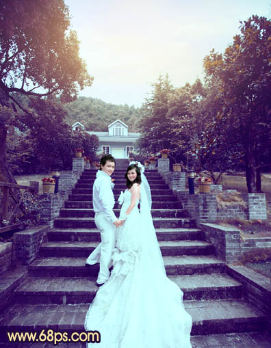 Photoshop为公园婚片加上柔美的暗调蓝紫色效果