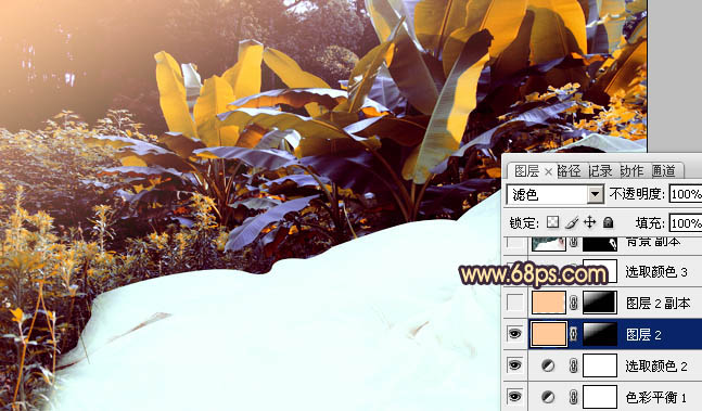 Photoshop将外景女孩婚片调成甜美的橙紫色