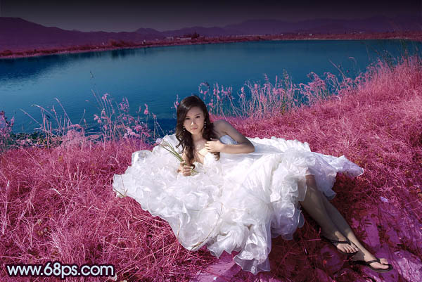 Photoshop 仿V2经典暗调蓝紫色效果婚片