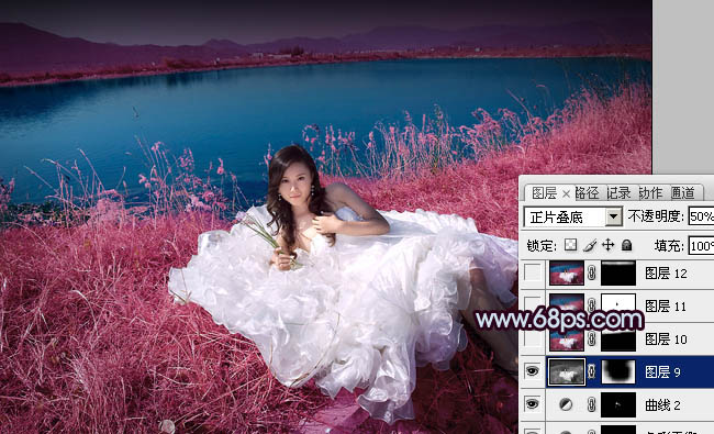 Photoshop 仿V2经典暗调蓝紫色效果婚片