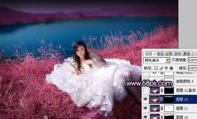 Photoshop 仿V2经典暗调蓝紫色效果婚片