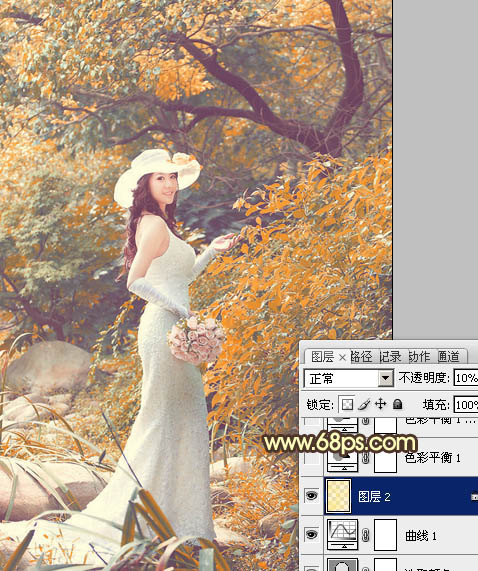 Photoshop为树林女孩婚片增加漂亮的橙红色