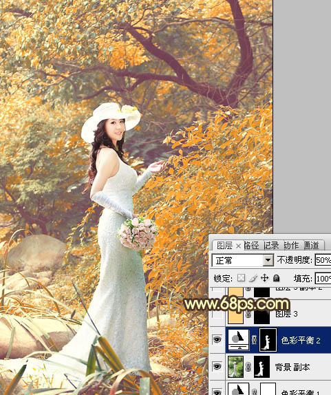 Photoshop为树林女孩婚片增加漂亮的橙红色