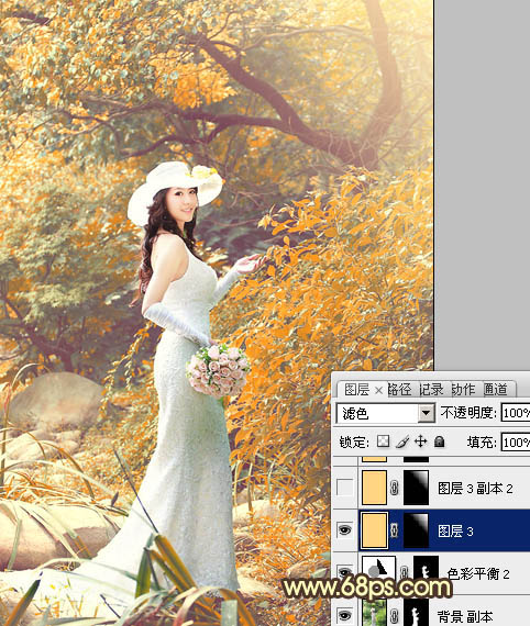 Photoshop为树林女孩婚片增加漂亮的橙红色