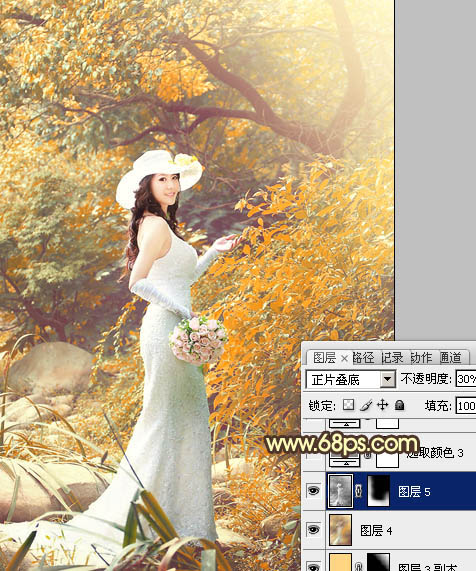Photoshop为树林女孩婚片增加漂亮的橙红色