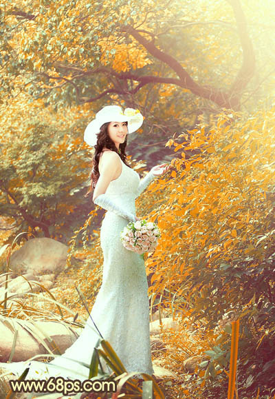 Photoshop为树林女孩婚片增加漂亮的橙红色