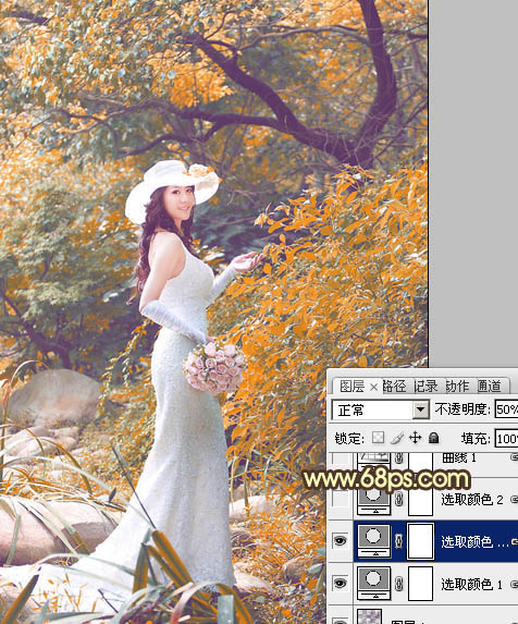 Photoshop为树林女孩婚片增加漂亮的橙红色