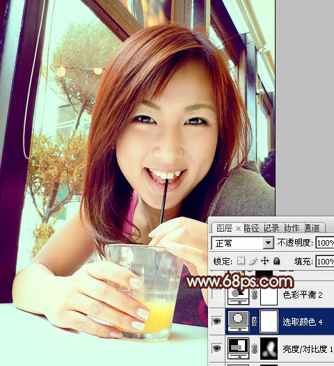 Photoshop将室内人物照片调成甜美的青褐色