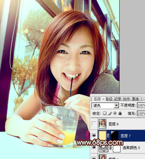 Photoshop将室内人物照片调成甜美的青褐色