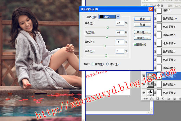 Photoshop为池边美女图片增加暗调橙黄色效果
