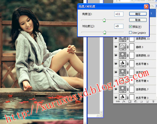 Photoshop为池边美女图片增加暗调橙黄色效果