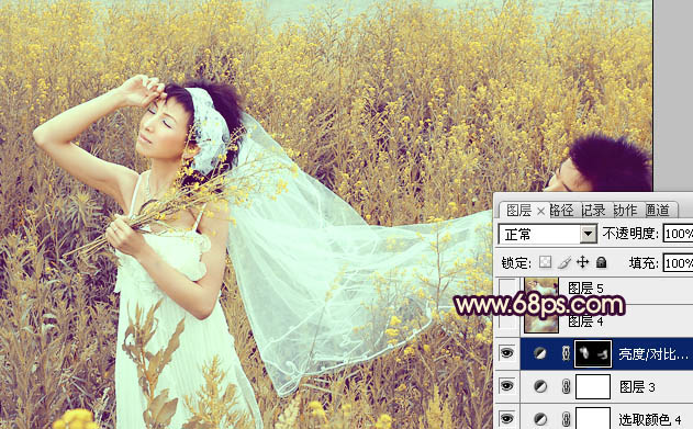 Photoshop为油菜花婚片调制出漂亮的暖意金色效果