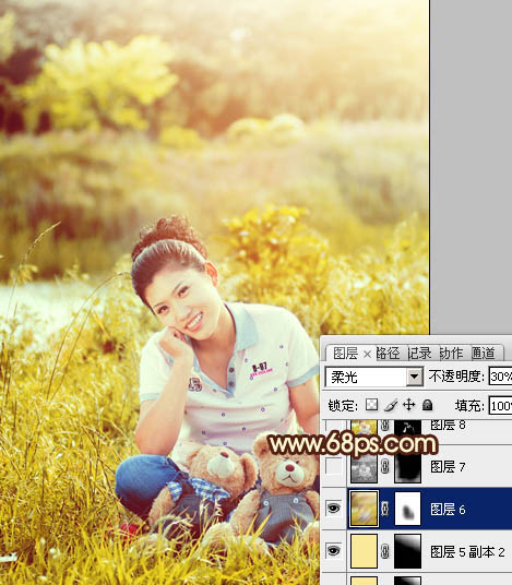 Photoshop将草地人物图片调制出柔美的黄褐色效果