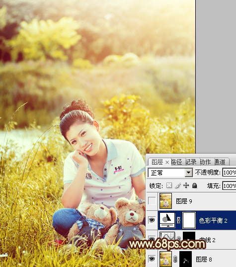 Photoshop将草地人物图片调制出柔美的黄褐色效果