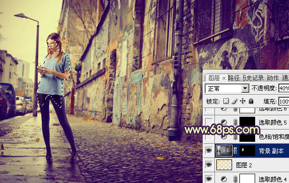 Photoshop将街景人物图片打造出颓废的暗调橙红色效果