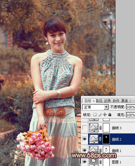 Photoshop为公园美女图片增加柔和的古典橙黄色效果