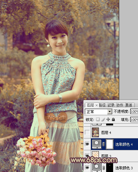 Photoshop为公园美女图片增加柔和的古典橙黄色效果