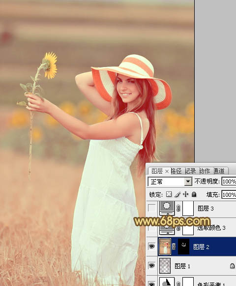 Photoshop将山坡上的写真人物图片增加上柔和甜美色