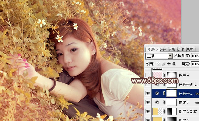 Photoshop将草地人物图片调制出柔和的暖褐色效果