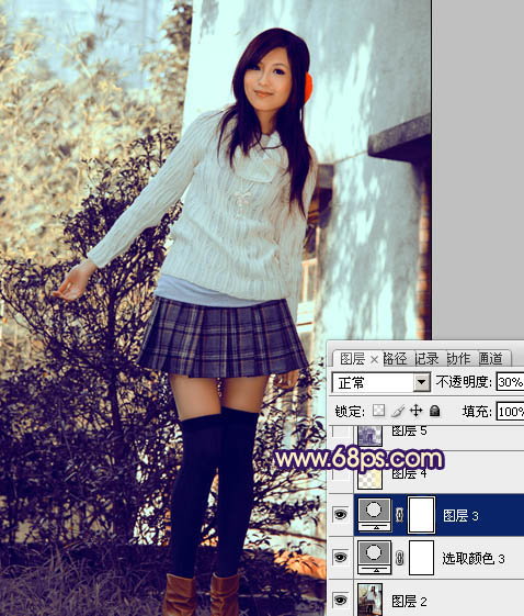 Photoshop将外景模特图片调制出淡淡的蓝黄色效果