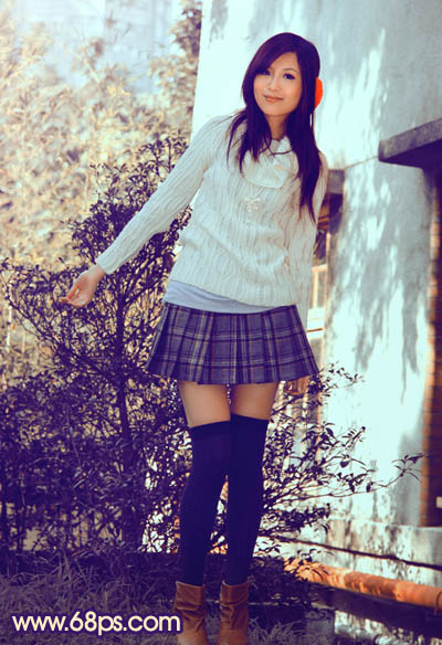 Photoshop将外景模特图片调制出淡淡的蓝黄色效果