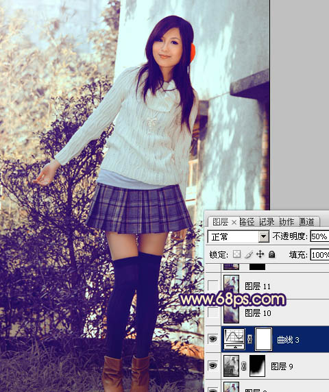 Photoshop将外景模特图片调制出淡淡的蓝黄色效果