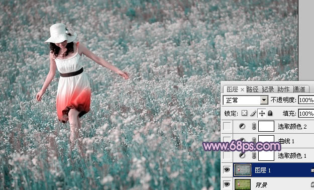 Photoshop为草原人物图片调制出梦幻的蓝红色效果