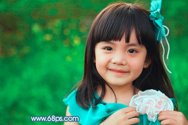 Photoshop为小女孩图片增加上甜美的青红色效果