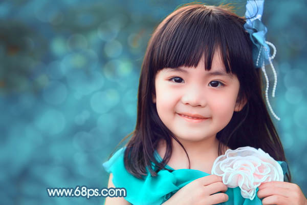 Photoshop为小女孩图片增加上甜美的青红色效果