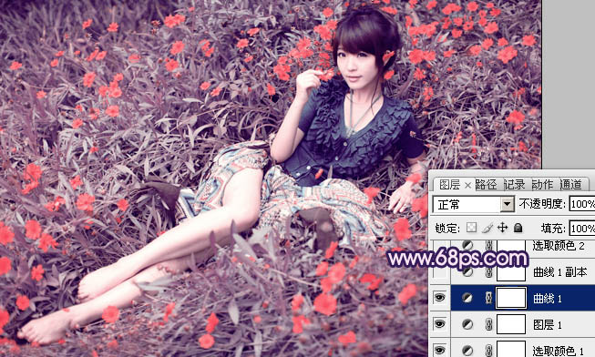 Photoshop为草地人物图片调制出柔和的紫红色效果