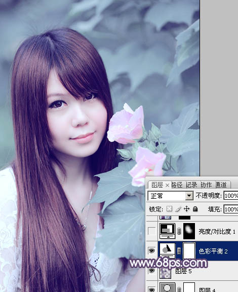 Photoshop将写真人物图片调制出甜美的青紫色效果