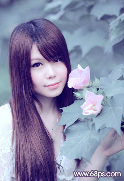 Photoshop将写真人物图片调制出甜美的青紫色效果