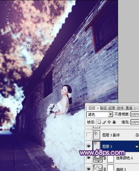 Photoshop将古建筑婚片调制出柔和的橙蓝色效果