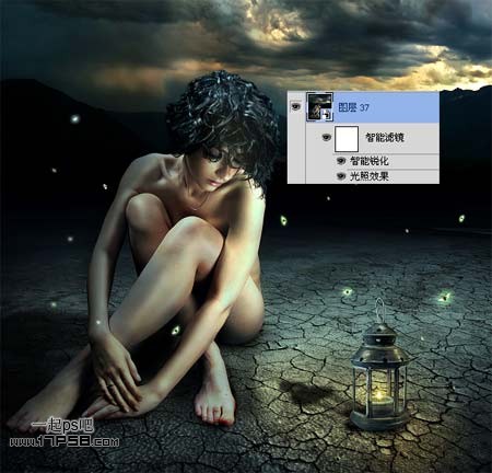 photoshop合成夜半梦境坐在孤灯旁取暖的女精灵