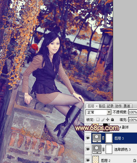 Photoshop为暗调外景人物图片调制出漂亮的蓝橙色效果