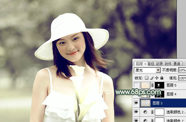 Photoshop将外景美女图片打造出淡淡的古典黄灰色
