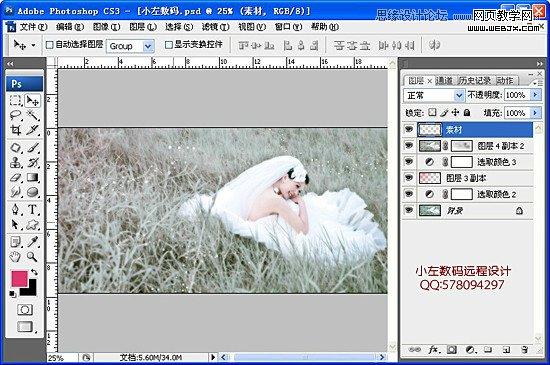 Photoshop将草地美女婚纱图片调制出唯美梦幻色调