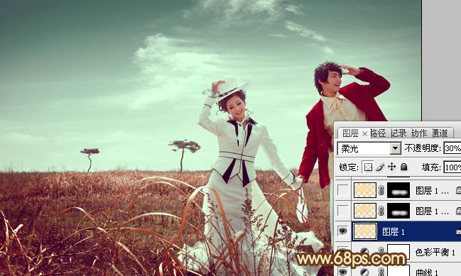 Photoshop将逆光情侣图片增加漂亮的青红色