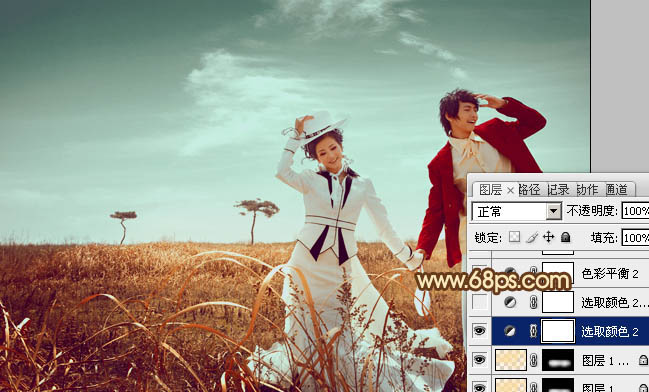 Photoshop将逆光情侣图片增加漂亮的青红色