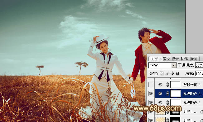 Photoshop将逆光情侣图片增加漂亮的青红色