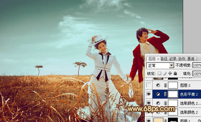 Photoshop将逆光情侣图片增加漂亮的青红色