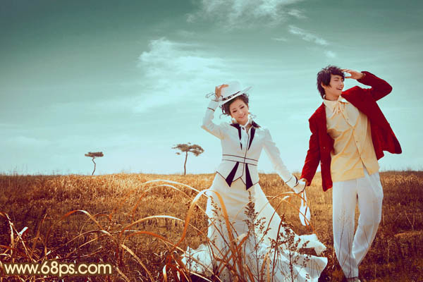 Photoshop将逆光情侣图片增加漂亮的青红色