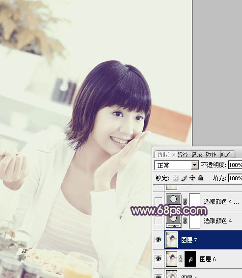 Photoshop将室内图片调制出淡淡的黄灰色效果