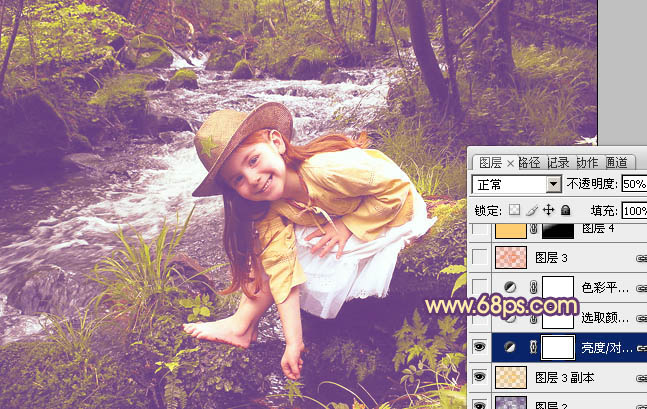 Photoshop为树林女孩图片调制出柔美的暖色调