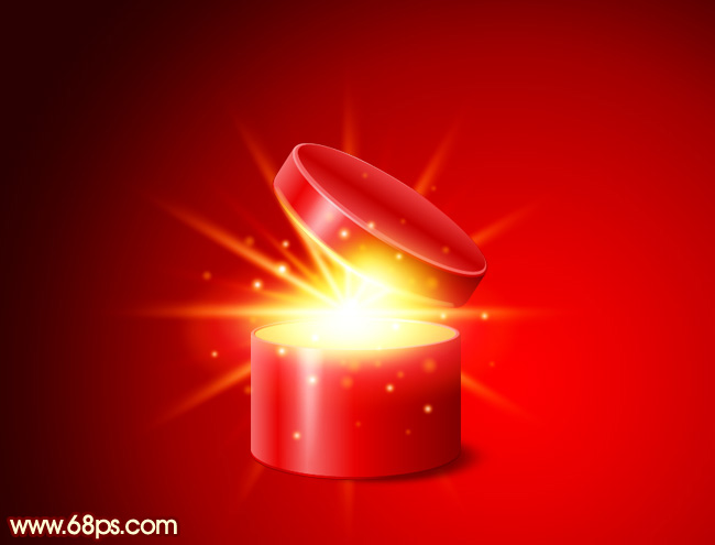 Photoshop为红色礼盒设计添加上魔幻的金色光”