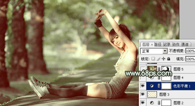 Photoshop为外景人物图片打造出甜美的暗绿色