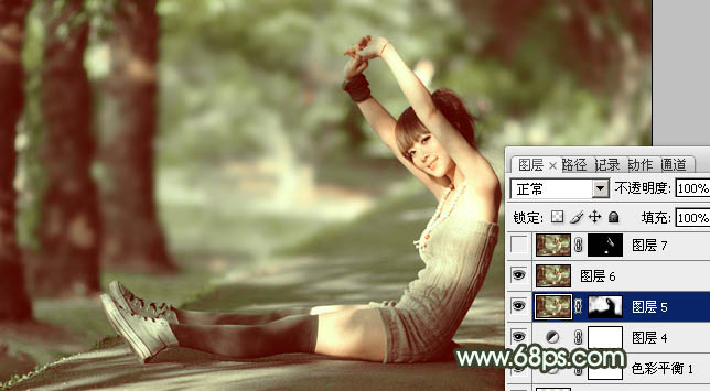 Photoshop为外景人物图片打造出甜美的暗绿色
